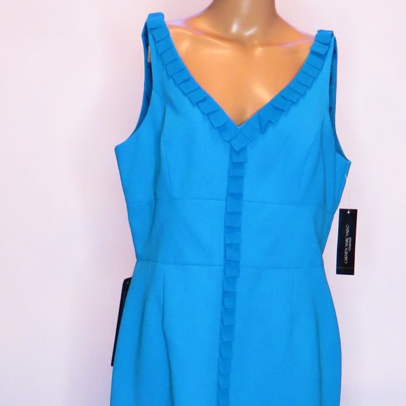 Dress, Turquoise, Size 14 ,Sleeveless, Waistband, Zipper back, Silk Trim Scallop - Picture 2 of 5